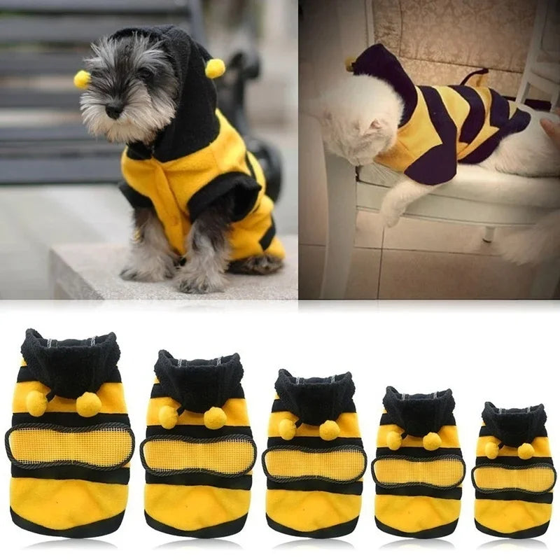Bee Themed Dog Coat – Cozy Fleece Hoodie for Puppies