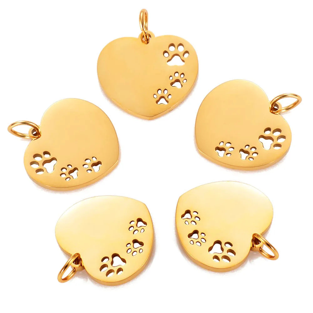 Paw Print & Bone Charm Pendants – Stainless Steel DIY Set (5 Pcs Gold)