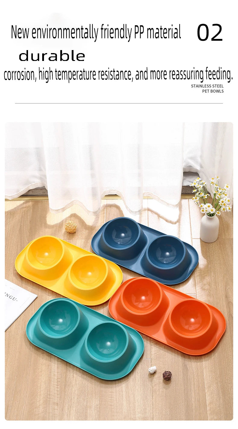 15° Tilted Double Dog Bowl – Stainless Steel Neck Protection Feeder