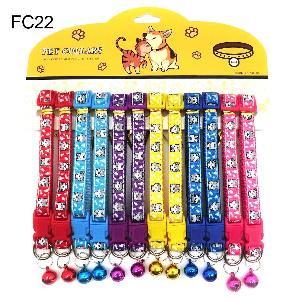 Multicolor Dog Collars with Bell 12 Pack – Adjustable ID Safe