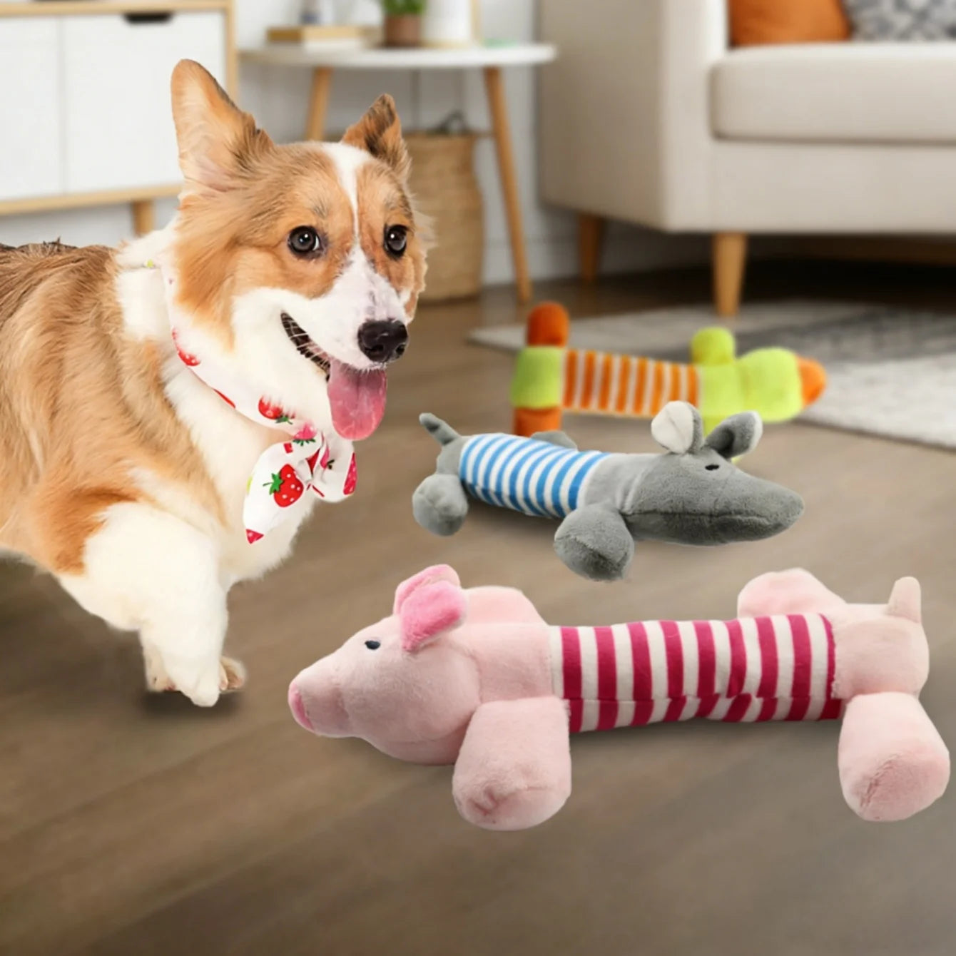 Plush Squeaky Dog Toys for All Sizes — Elephant, Duck & Pig Chew Toys