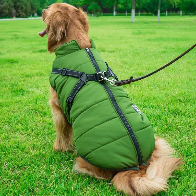 Large Dog Jacket with Built-In Harness – Waterproof Winter Coat