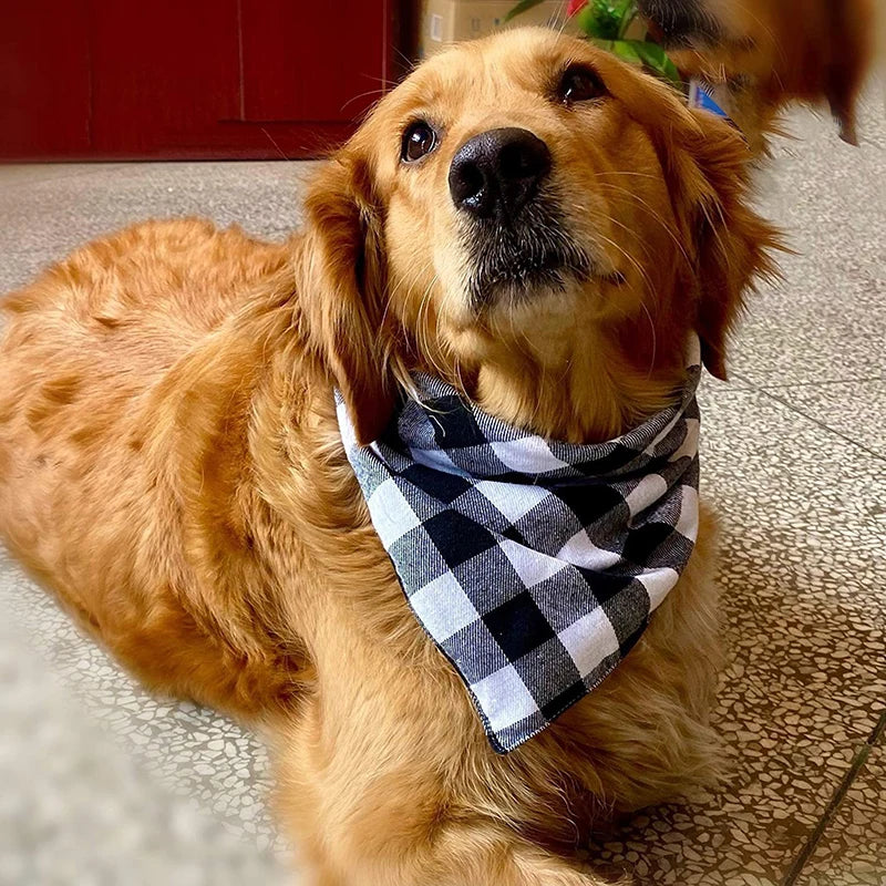 Large Plaid Dog Bandana Scarf – Soft Washable Cotton Red