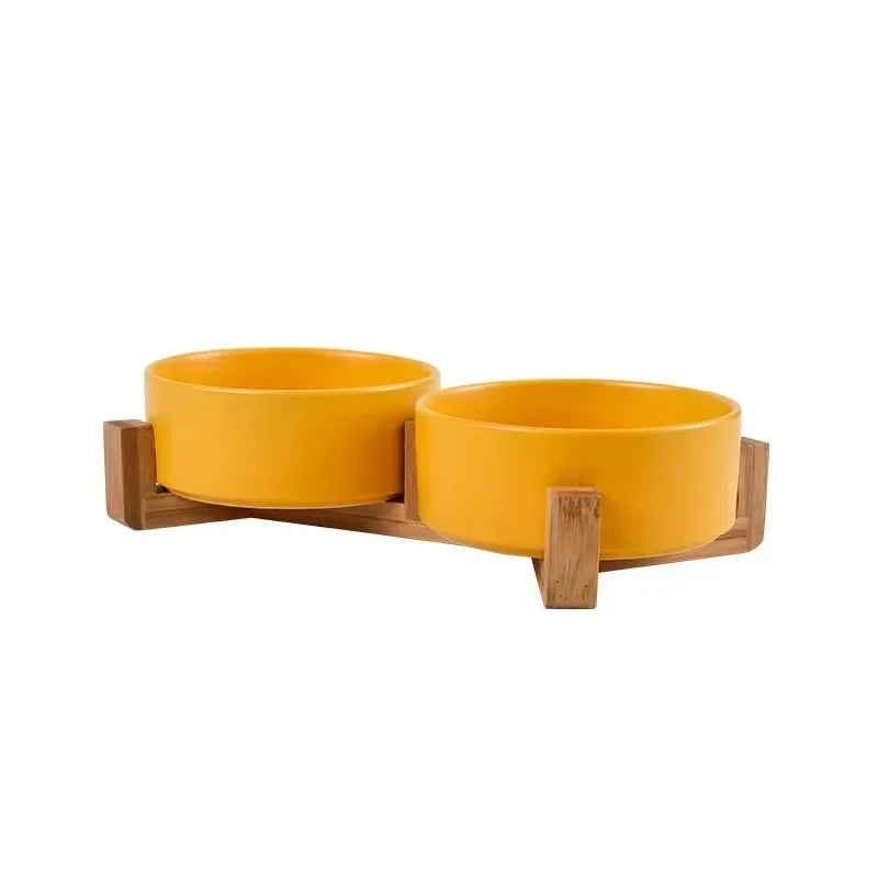 Elevated Ceramic Dog Bowl – Minimalist Bamboo Stand Feeder