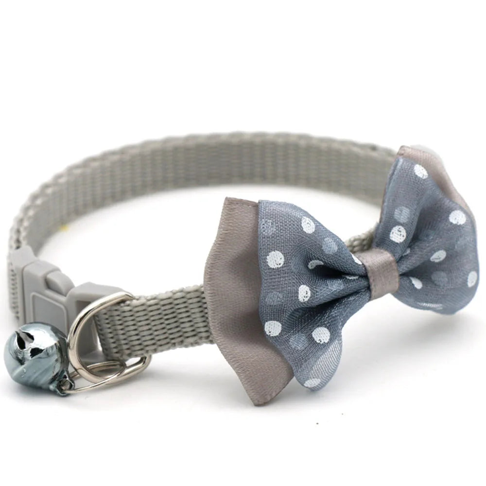 Fashionable Pet Collar With Bow Tie & Bell – Adjustable Nylon for Small Dogs