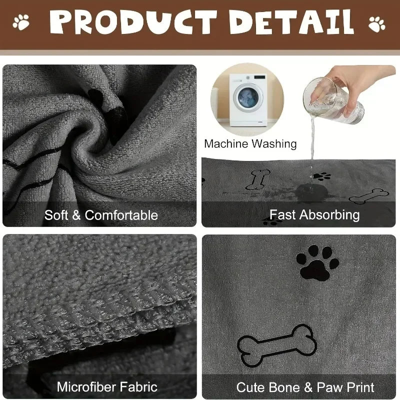 Quick Drying Bath Towel for Dogs – Large Soft Absorbent Microfiber Pet Towel