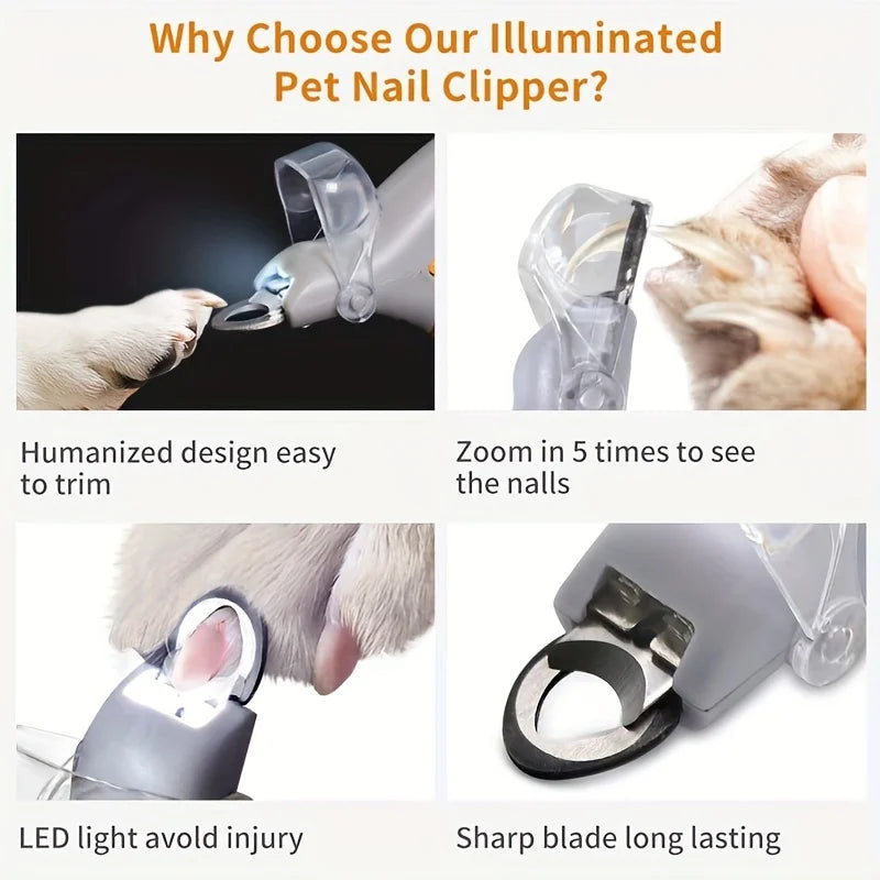 LED Pet Nail Clipper with Safety Light - Stainless Steel Trimmer for Dogs