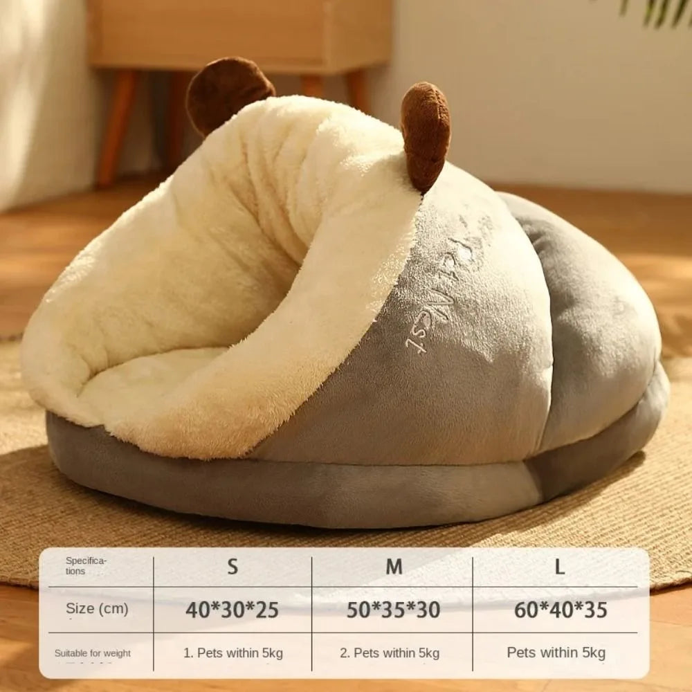 Cute Warm Dog Kennel Bed – Breathable, Foldable Winter Dog House, Washable
