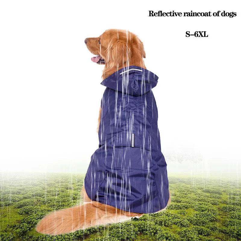Waterproof Dog Raincoat Hoodie – Reflective Stripe Rain Jacket