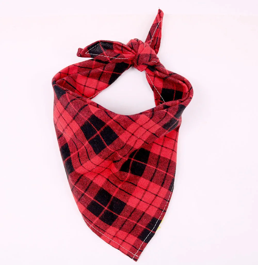 Large Plaid Dog Bandana Scarf – Soft Washable Cotton Red