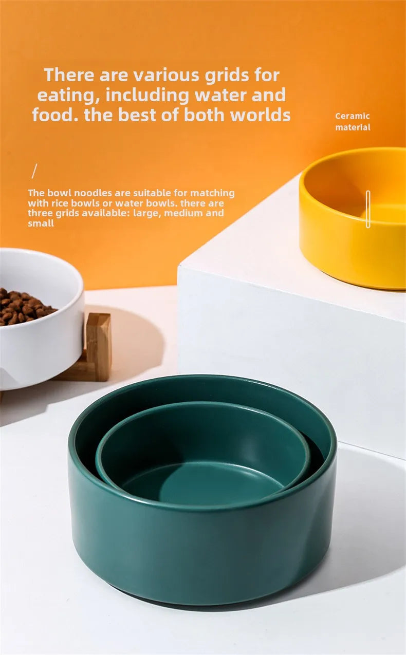 Elevated Ceramic Dog Bowl – Minimalist Bamboo Stand Feeder