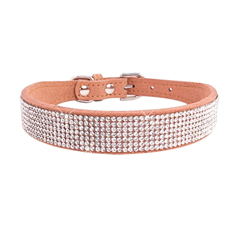 Crystal Rhinestone Dog Collar – Suede with Zinc Buckle