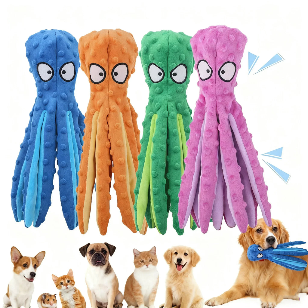 Octopus No Stuffing Dog Toy – Squeaky Crinkle Plush