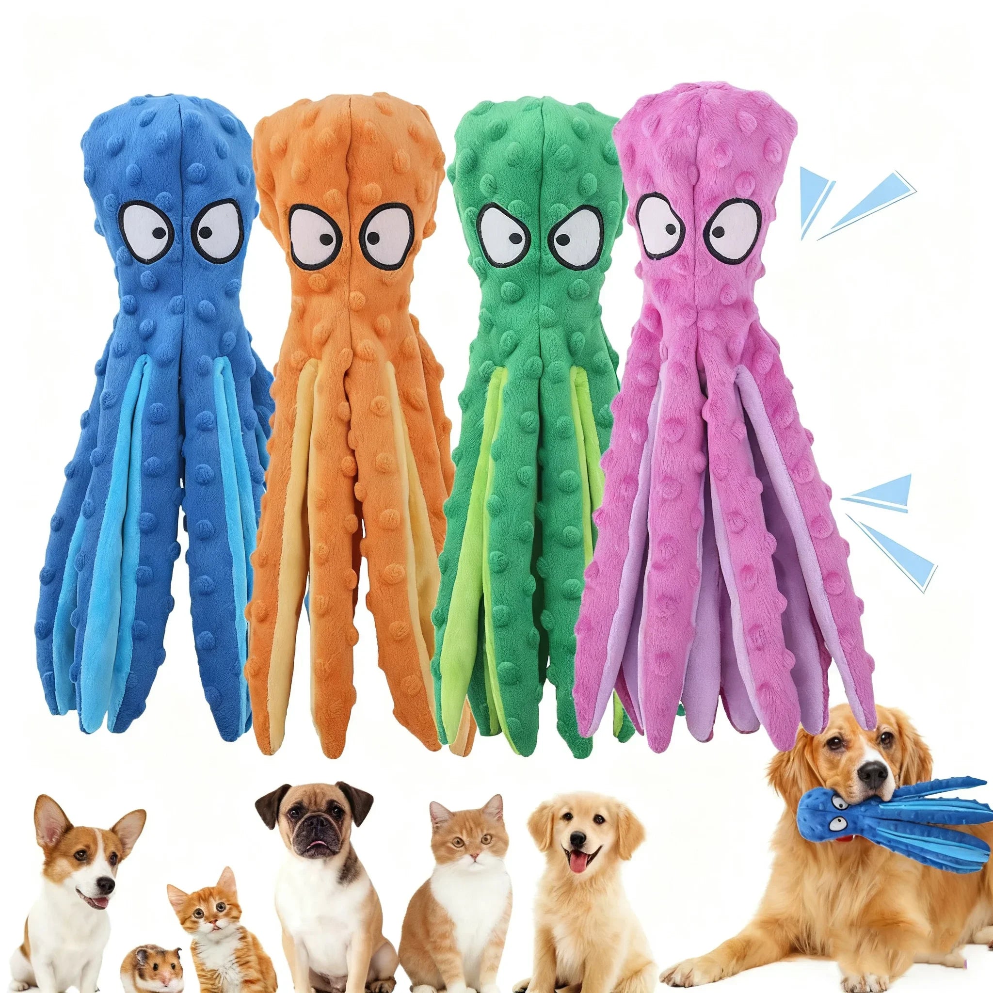 Octopus No Stuffing Dog Toy – Squeaky Crinkle Plush
