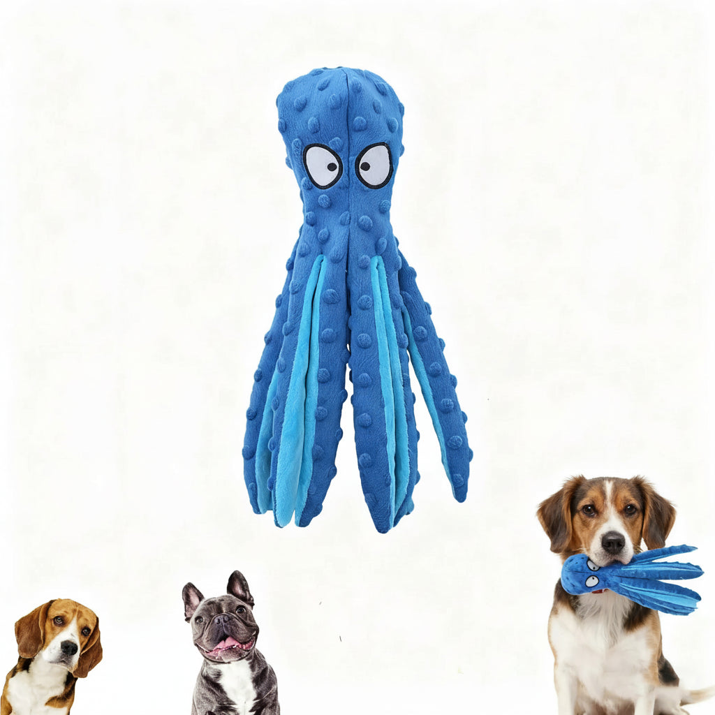 Octopus No Stuffing Dog Toy – Squeaky Crinkle Plush
