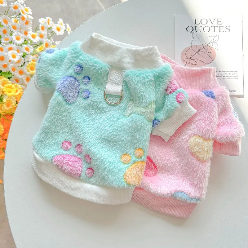 Winter Fleece Dog Hoodie – Heart Print Warm Pet Jacket