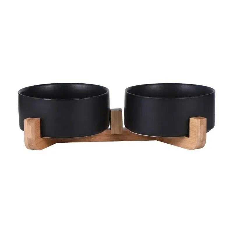 Elevated Ceramic Dog Bowl – Minimalist Bamboo Stand Feeder