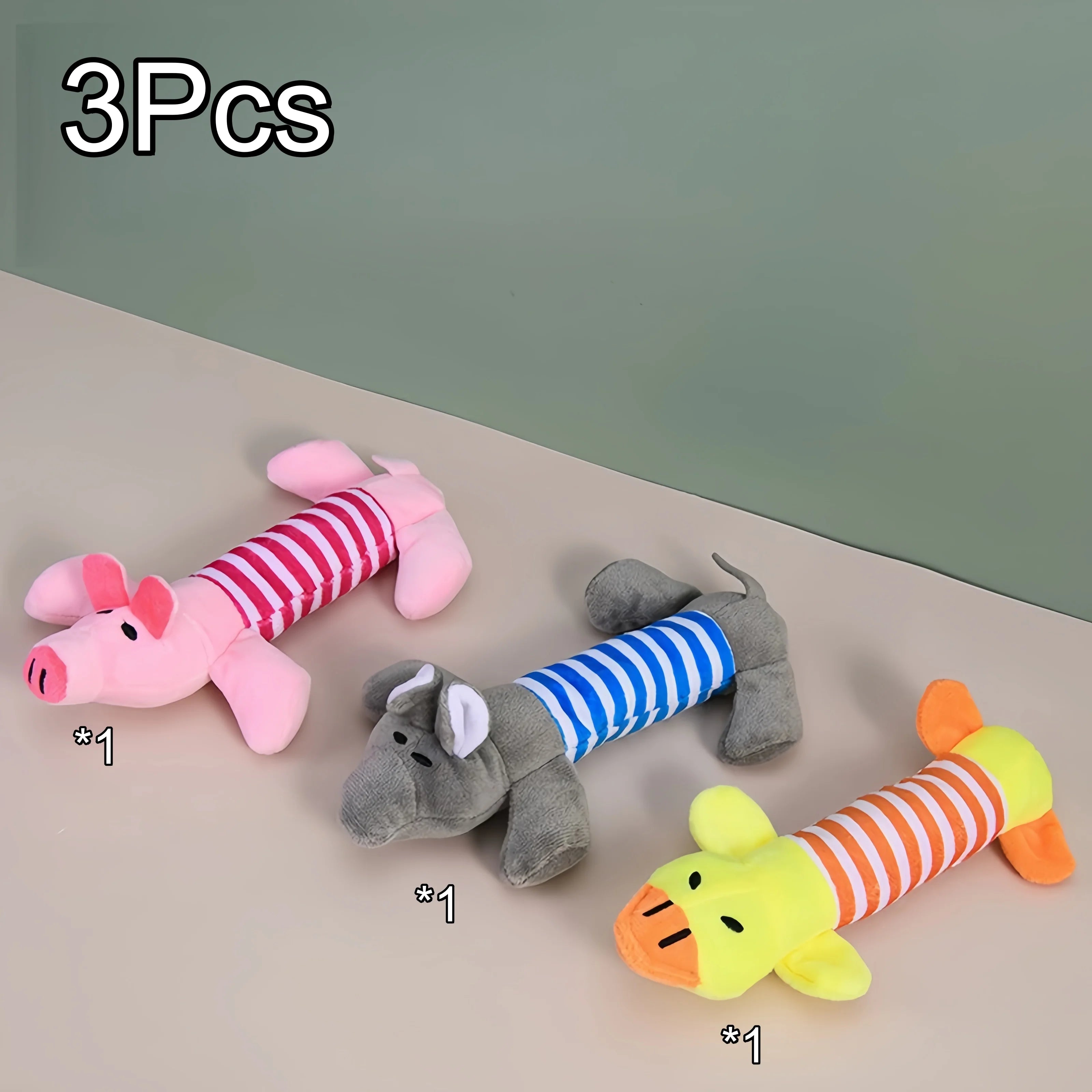 Plush Squeaky Dog Toys for All Sizes — Elephant, Duck & Pig Chew Toys