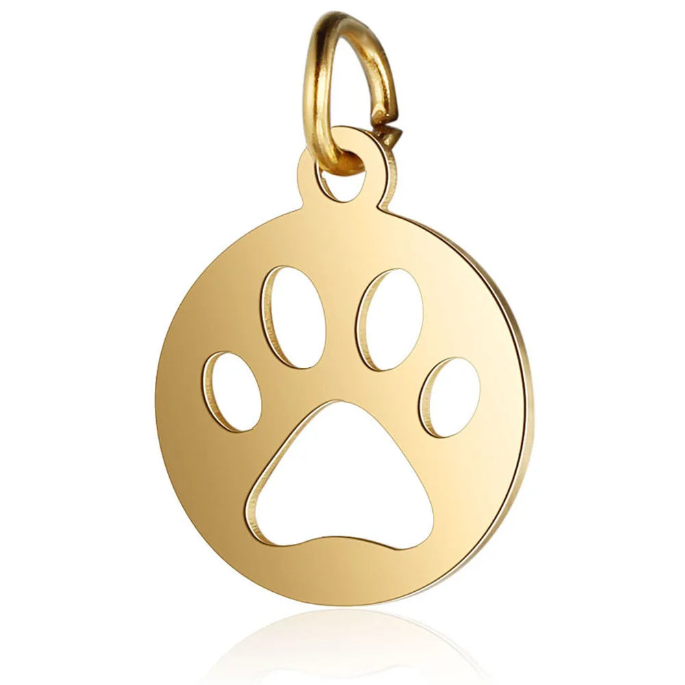 Paw Print & Bone Charm Pendants – Stainless Steel DIY Set (5 Pcs Gold)