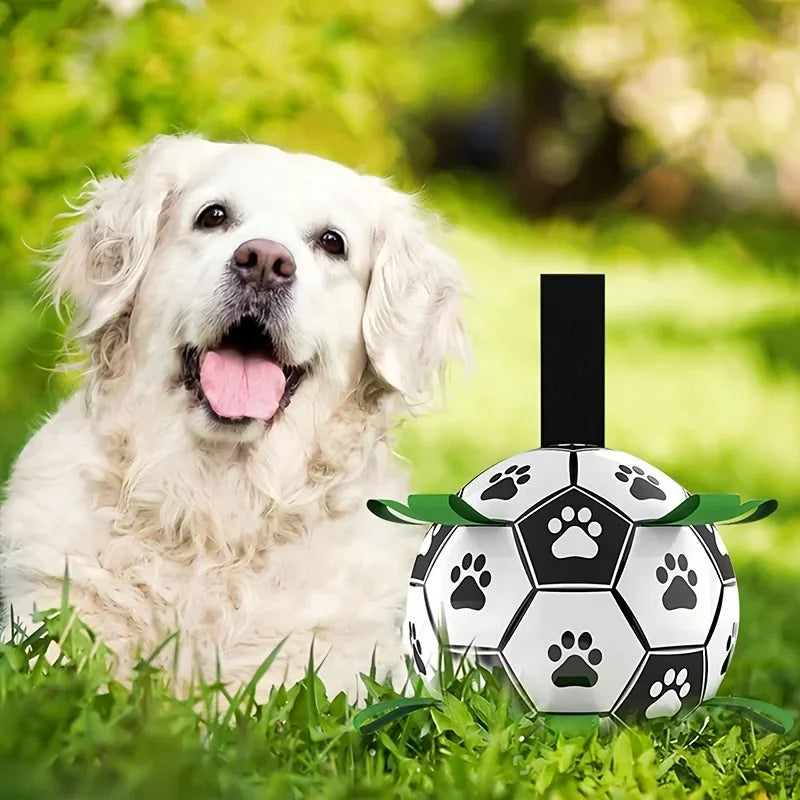 Interactive Dog Soccer Ball with Straps – Tug Toy