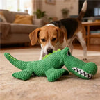 Chew Resistant Plush Dog Toy with Squeaker – Dinosaur or Crocodile