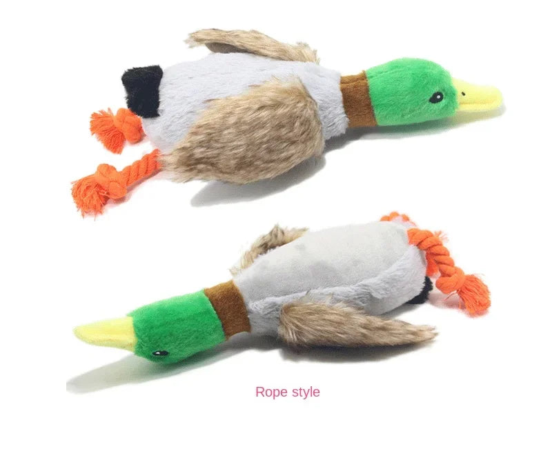 Plush Duck Squeaky Toy with Teeth-Cleaning Rope for Dogs