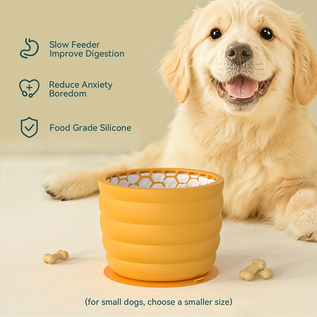 Silicone Slow Feeder Dog Bowl with Suction Cup – Non-Slip Healthy Eating Dish