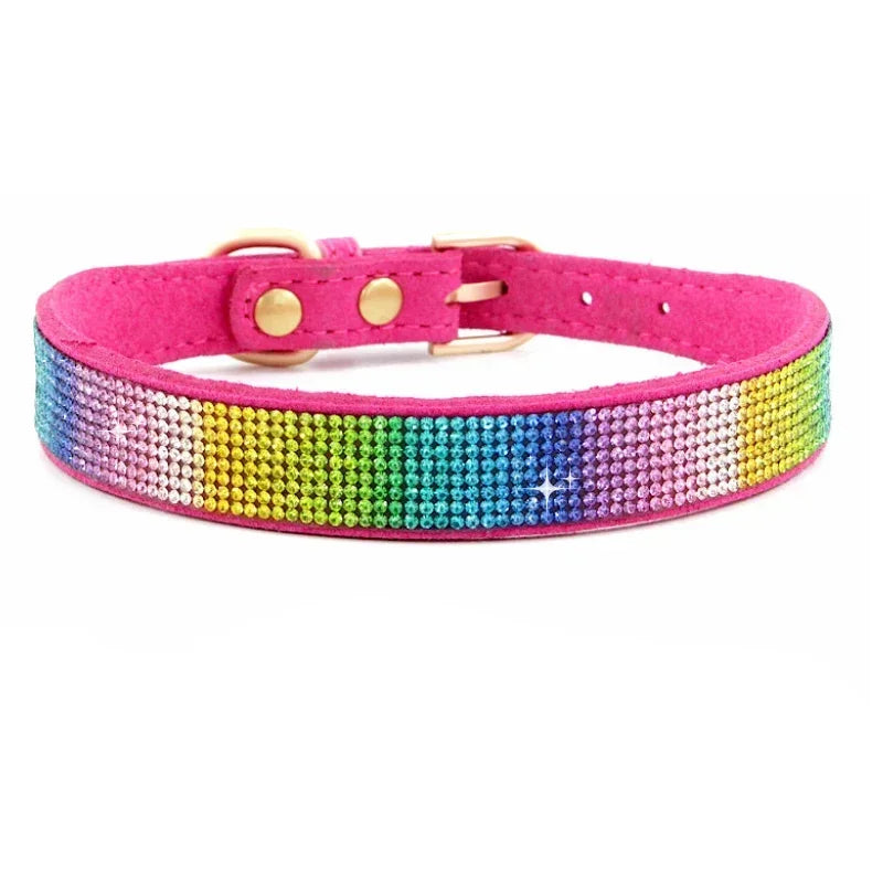 Suede Crystal Dog Collar – Rhinestone Buckle Sparkle