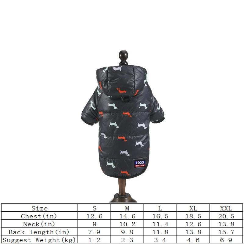 Dog Hooded Down Jacket – Winter Coat with Leash Ring