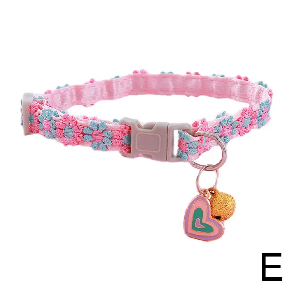 Colorful Lace Flower Dog Collar with Bell – Adjustable 20–30cm