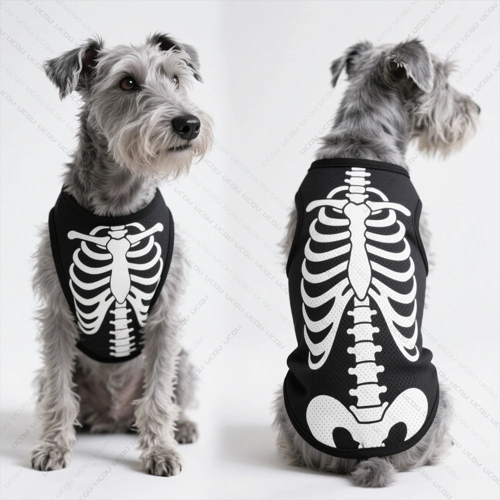 Skeleton Dog Vest Costume – Halloween Polyester Shirt