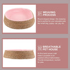 Handmade Rattan Dog Bed – Round Woven Natural Pet Nest with Cozy Cushion for Small Dogs