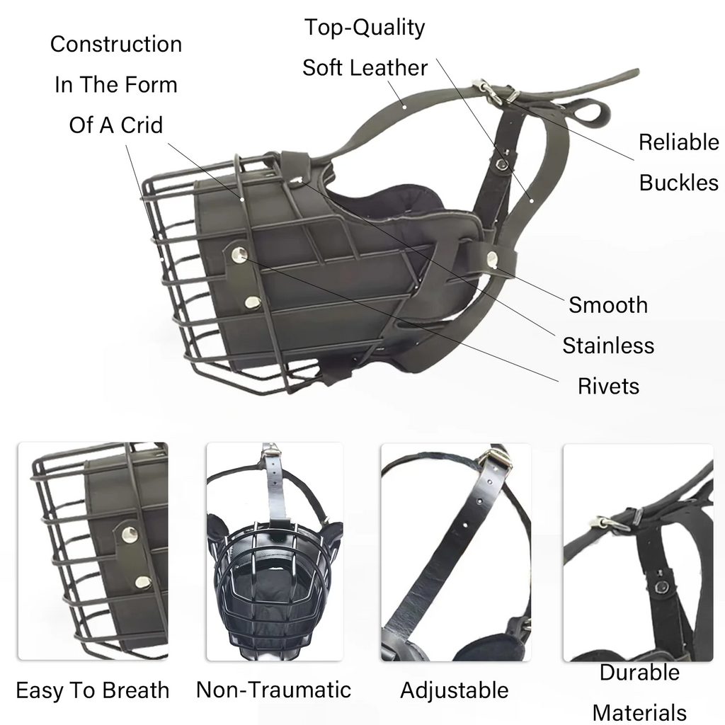 Stainless Steel Dog Muzzle Cage – Adjustable Breathable Training Cover