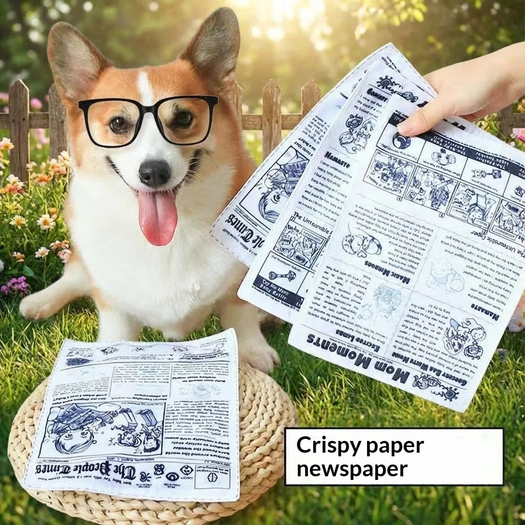 Newspaper Crinkle Squeaky Toy for Small Dogs – Teething Relief and Engaging Play