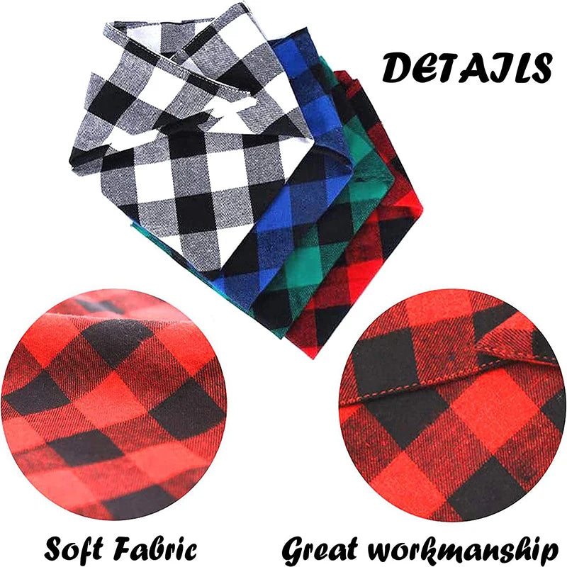 Large Plaid Dog Bandana Scarf – Soft Washable Cotton Red