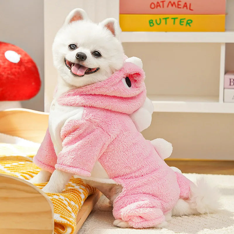 Dinosaur Dog Flannel Jumpsuit – Cozy Winter Romper for Small Dogs