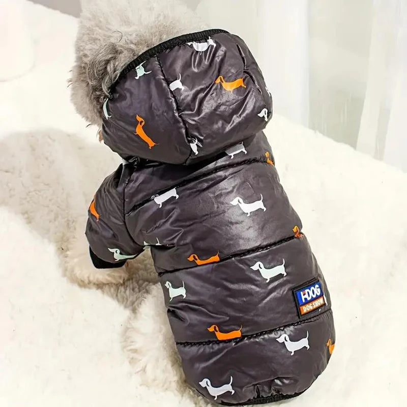 Dog Hooded Down Jacket – Winter Coat with Leash Ring