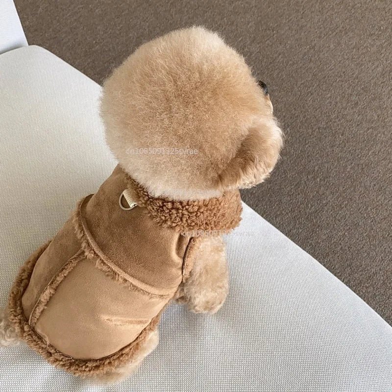 Winter Plush Dog Vest – Warm Buckskin Jacket for Small Dogs