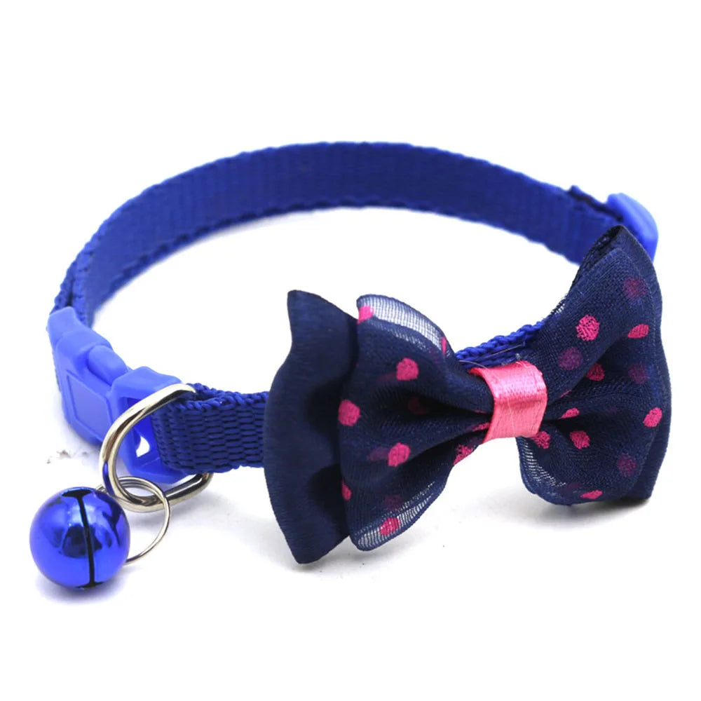 Fashionable Pet Collar With Bow Tie & Bell – Adjustable Nylon for Small Dogs