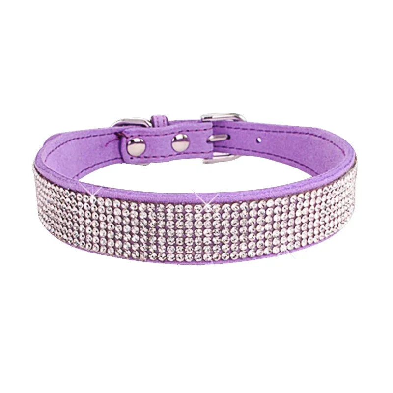 Suede Crystal Dog Collar – Rhinestone Buckle Sparkle