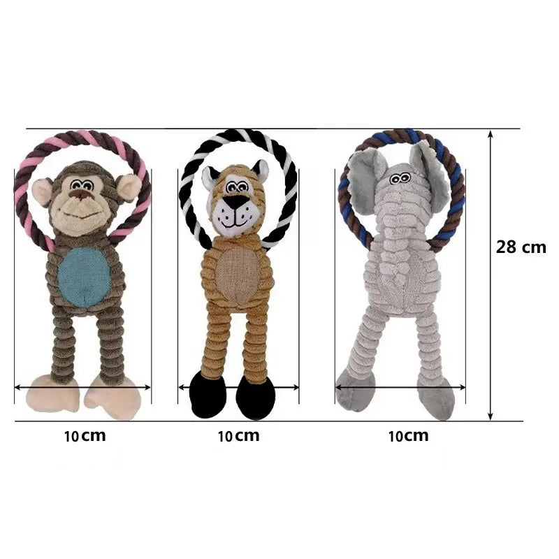 Lion, Elephant & Monkey Plush Squeaky Toys for Small to Medium Dogs – 28 cm