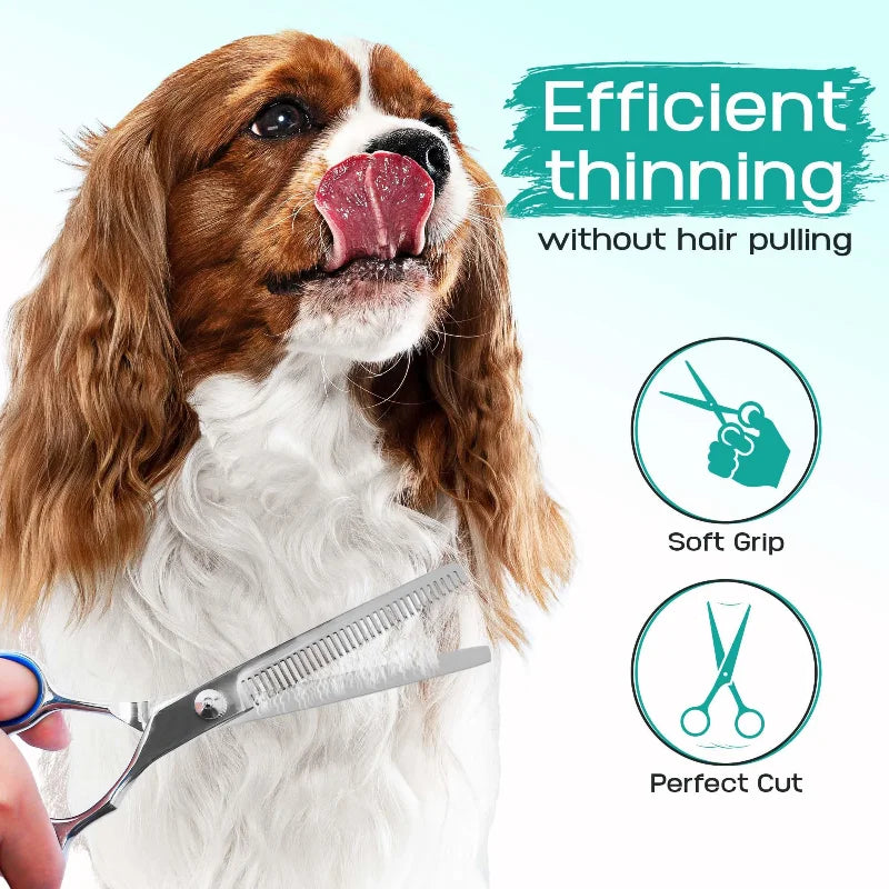 Professional 5-Piece Dog Grooming Scissors Set - Safety Round Tip Stainless Steel Kit