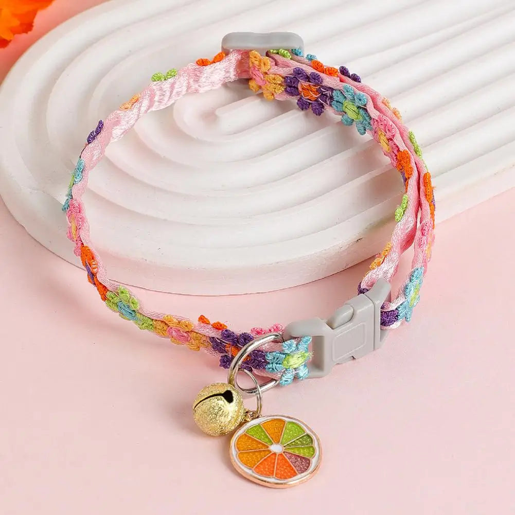 Colorful Lace Flower Dog Collar with Bell – Adjustable 20–30cm