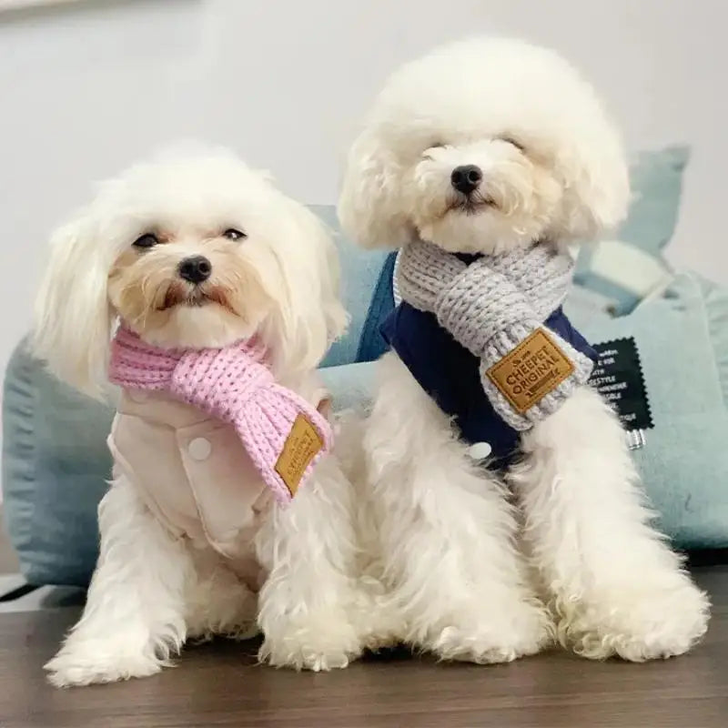 Korean Style Knitted Dog Scarf – Winter Warm Bow, One Size