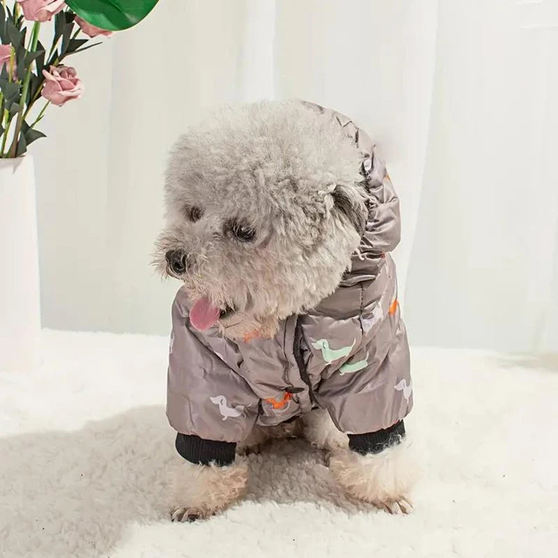 Dog Hooded Down Jacket – Winter Coat with Leash Ring