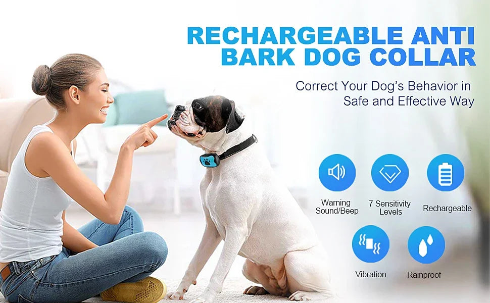 Humane Anti-Barking Dog Collar – Rechargeable & Automatic Vibration Training