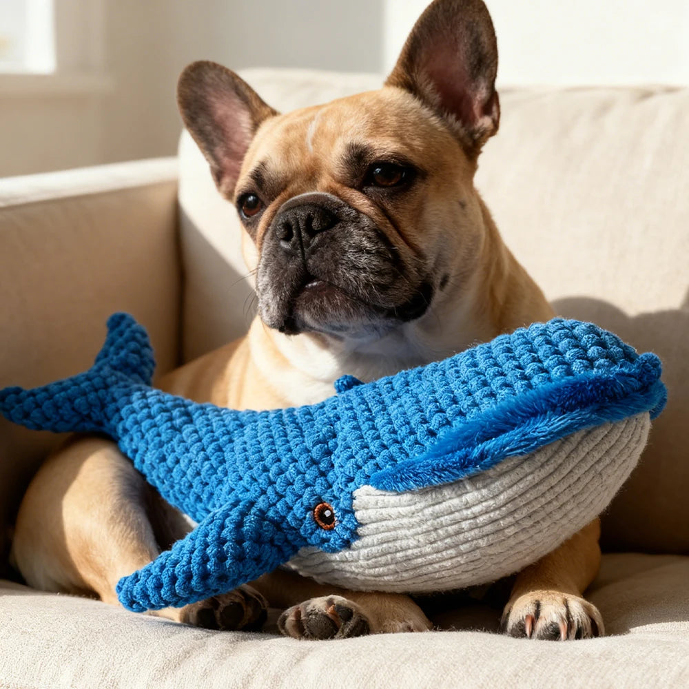 Whale Plush Dog Toy – Interactive Sound for All Sizes