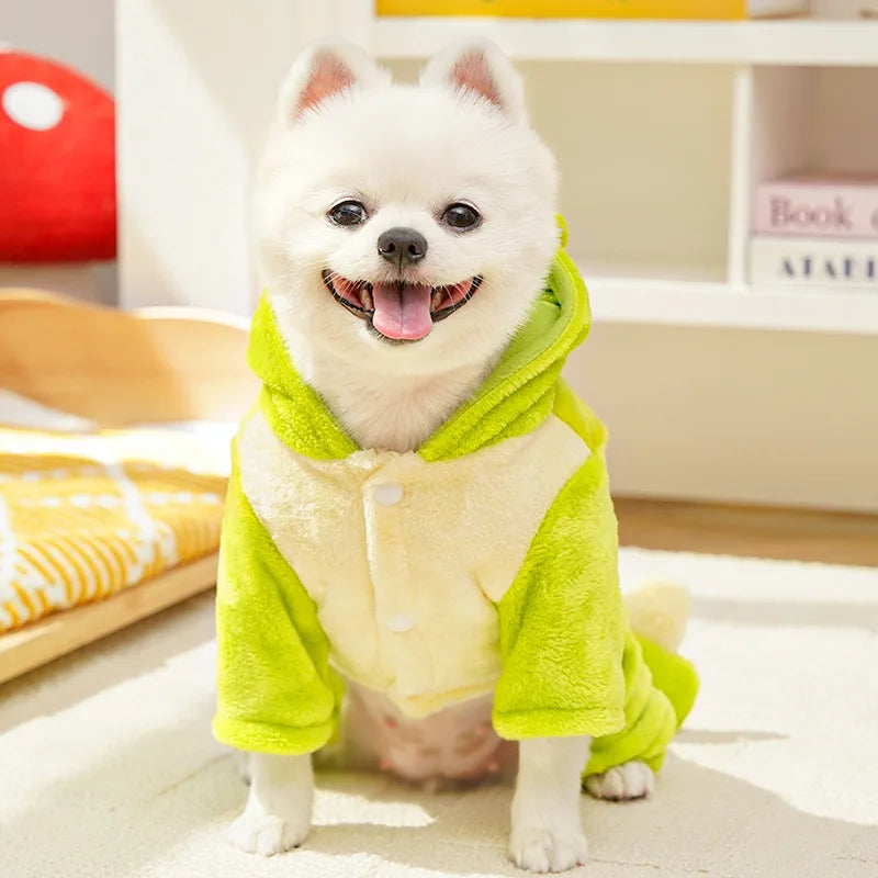 Dinosaur Dog Flannel Jumpsuit – Cozy Winter Romper for Small Dogs