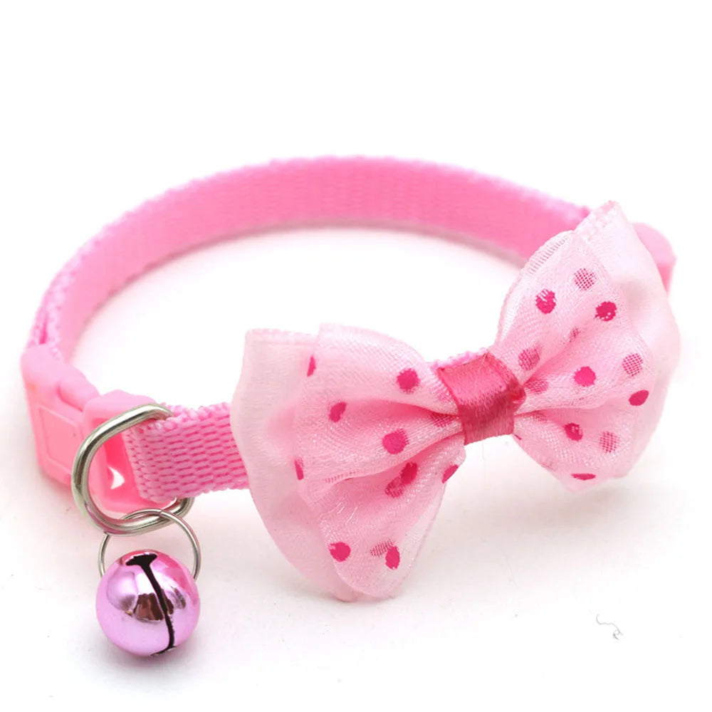 Fashionable Pet Collar With Bow Tie & Bell – Adjustable Nylon for Small Dogs