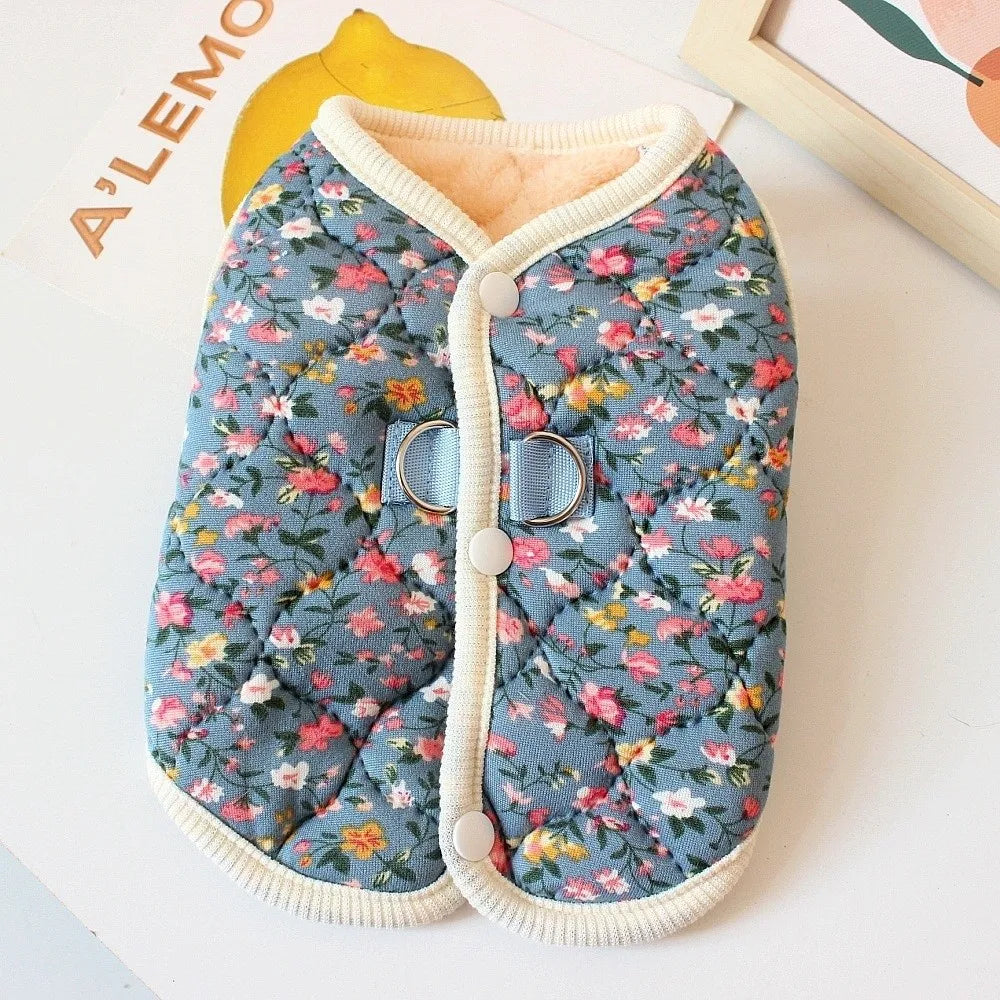CozyPaw Floral Puppy Vest – Thickened Fleece-Lined Winter Dog Coat